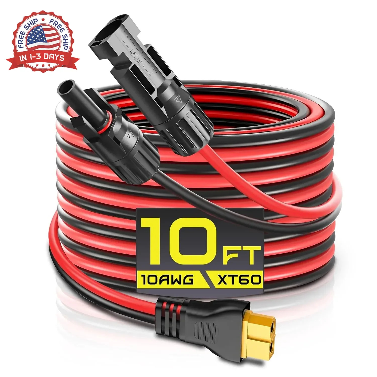 10FT 10AWG XT60 Solar Charging Cable, GIBBAB Solar Panel Connector to XT60 Exten