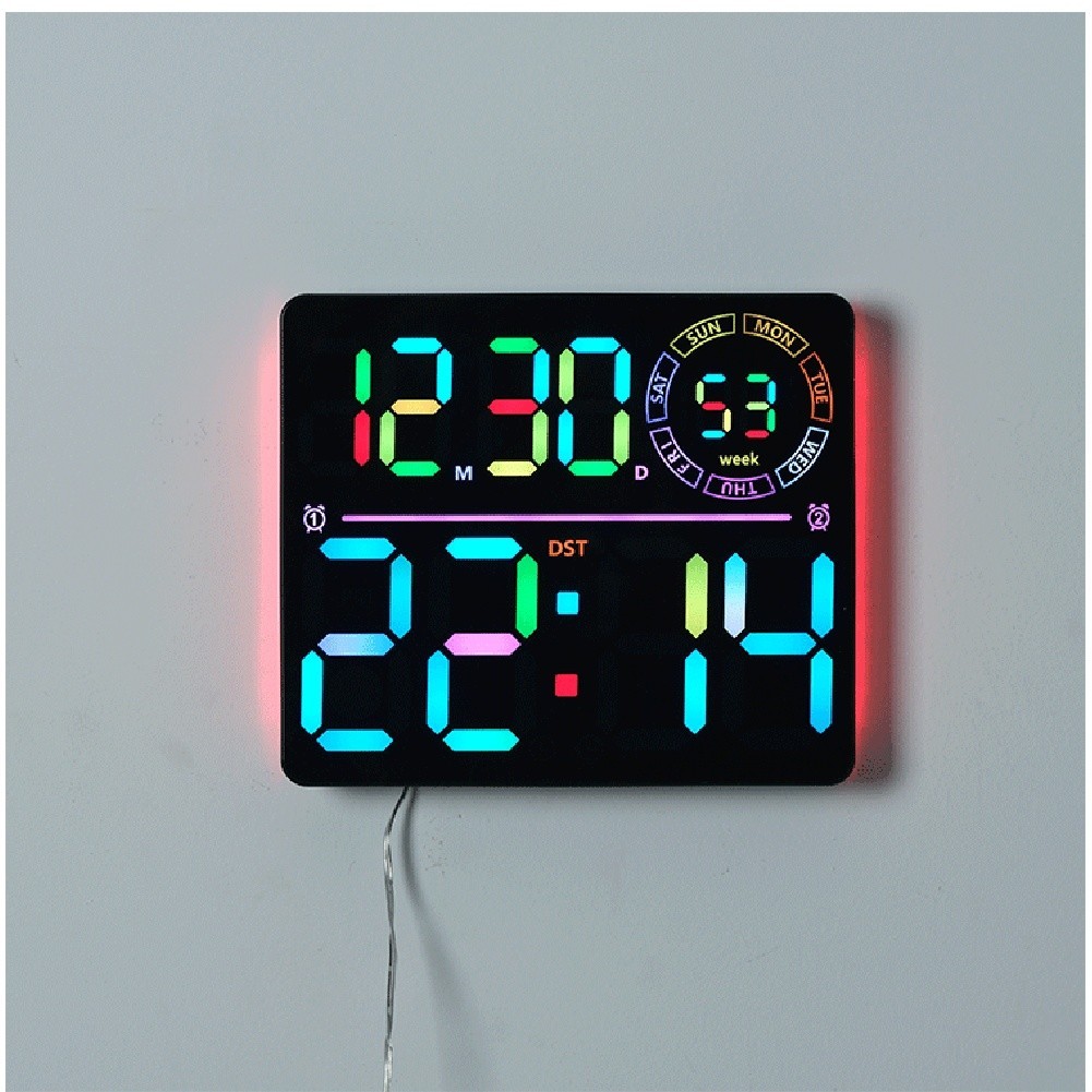 RGB Color Changing LED Wall Clock with Large Display Calendar for Living Room