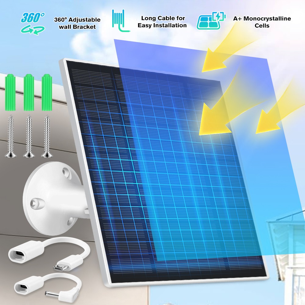 5W Solar Panels Outdoor Waterproof Solar Panel Charger for Ring Security Camera