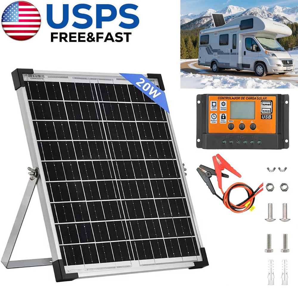 20W 18V Solar Battery Charger Trickle Maintainer Solar Panel Kit for Car Boat RV
