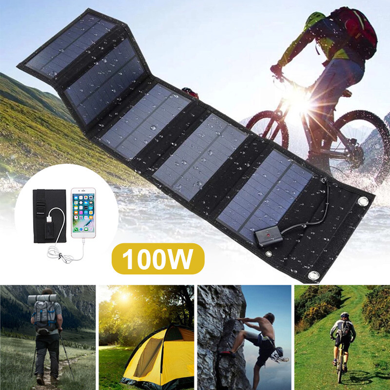 100W Portable Solar Panel Foldable Power Bank for Camping Hiking Phone Charger