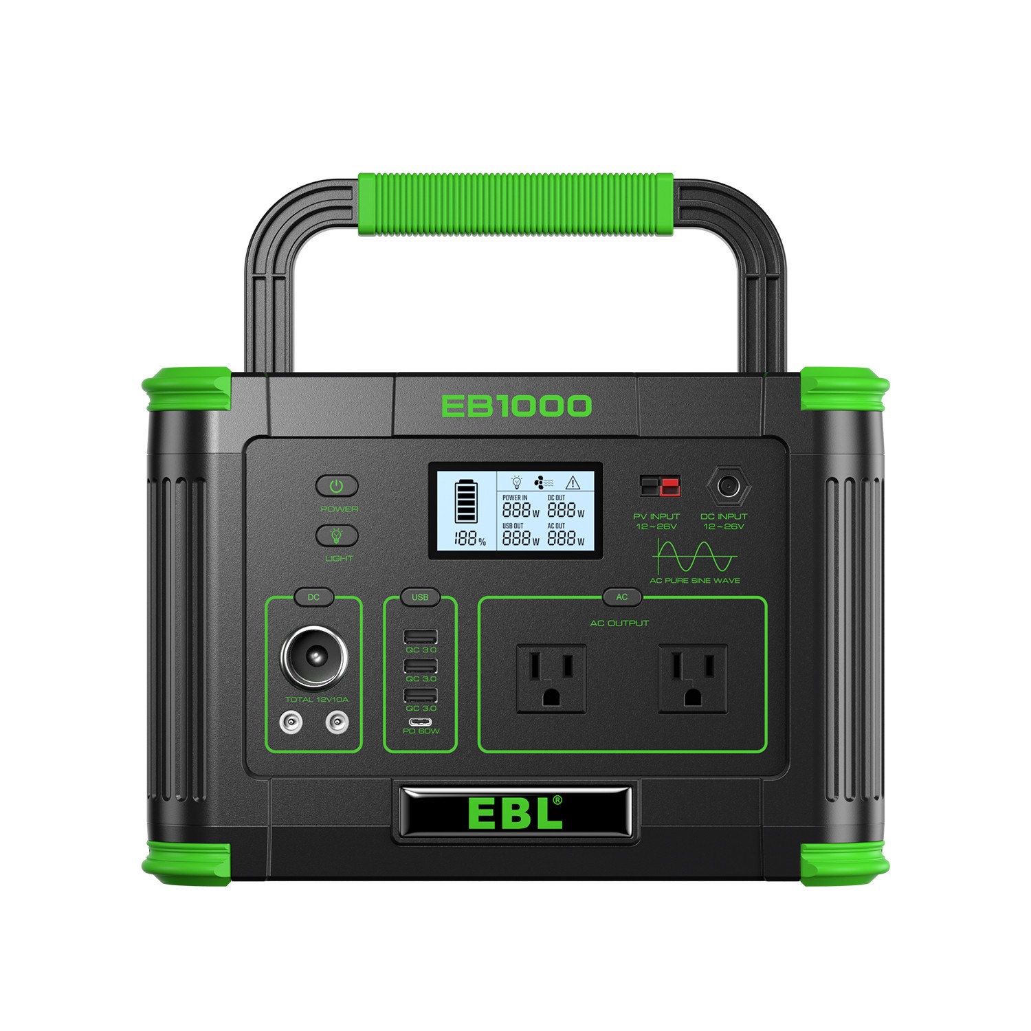 1000W 999Wh Portable Power Station LiFePO4 Generator Camping Home Backup Battery