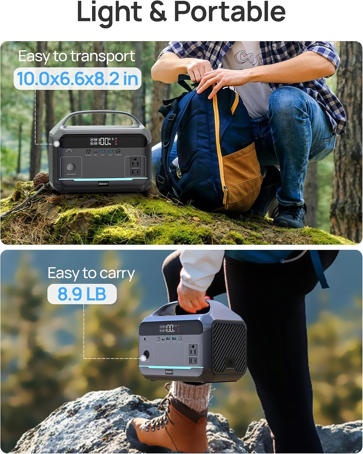 DARAN Portable Power Station 600W W/ Solar Panel 288Wh LiFePO4 Battery Solar