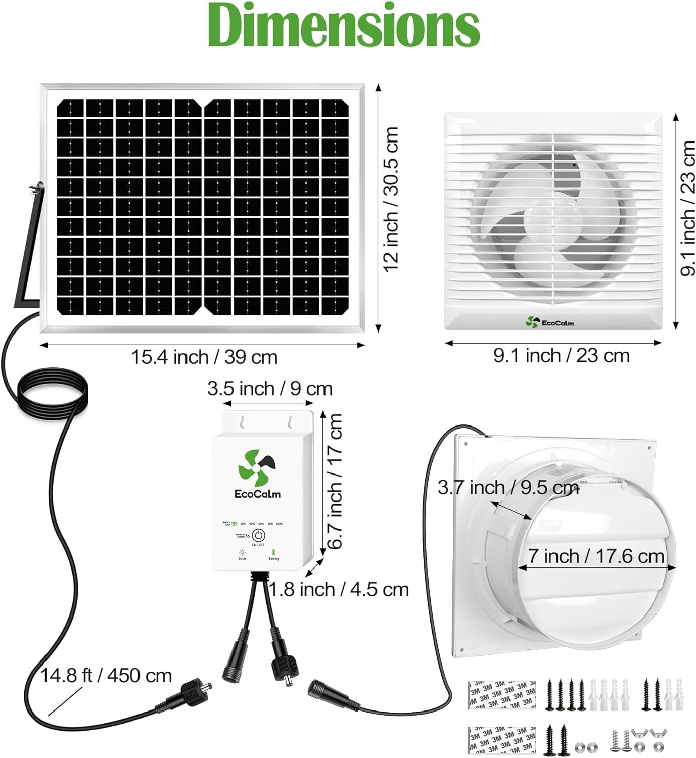 Solar Fan with Battery, 8″ Solar Powered Fans for Shed with 25W Bifacial Solar