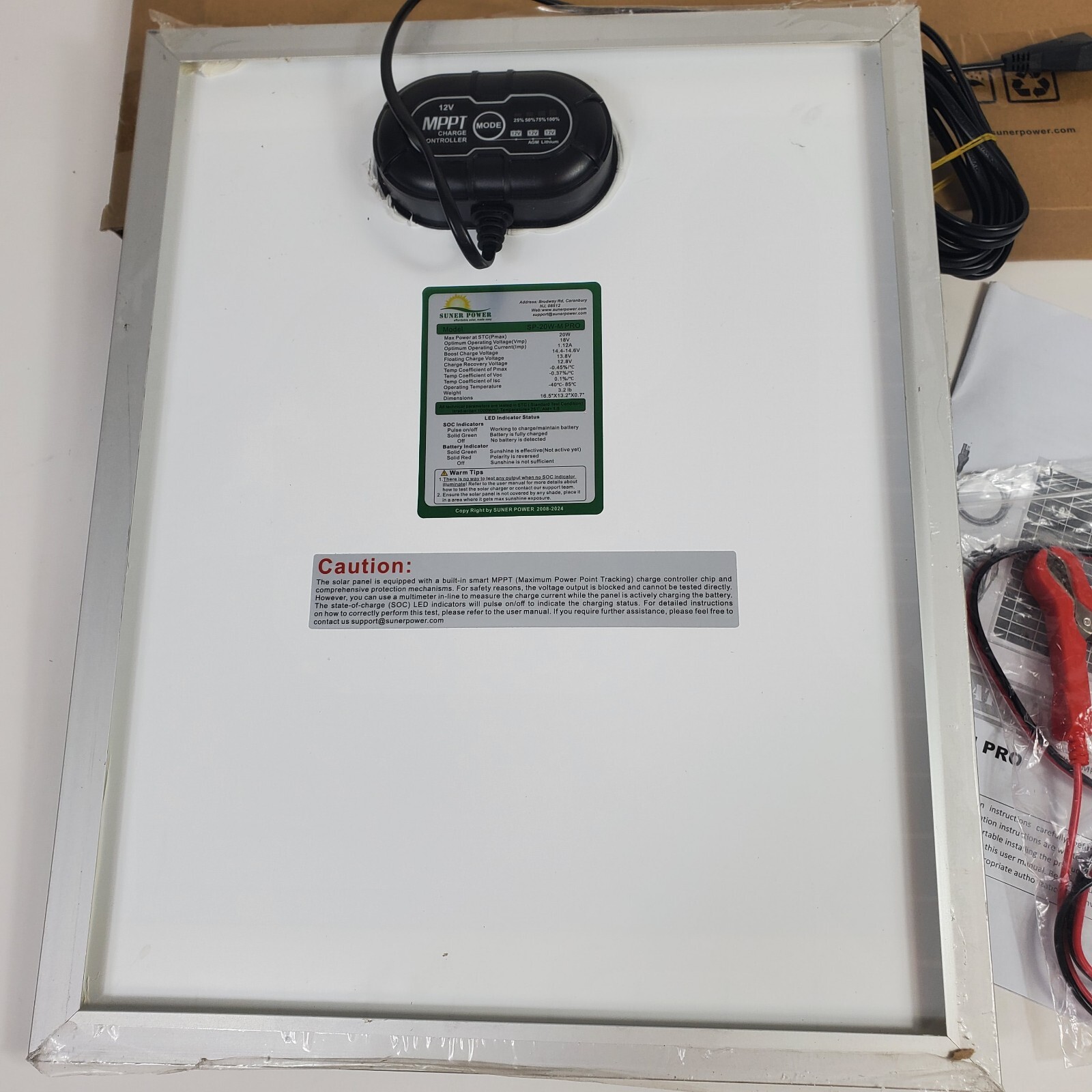 SUNER POWER 20W 12V Solar Car Battery Charger & Maintainer Waterproof Solar