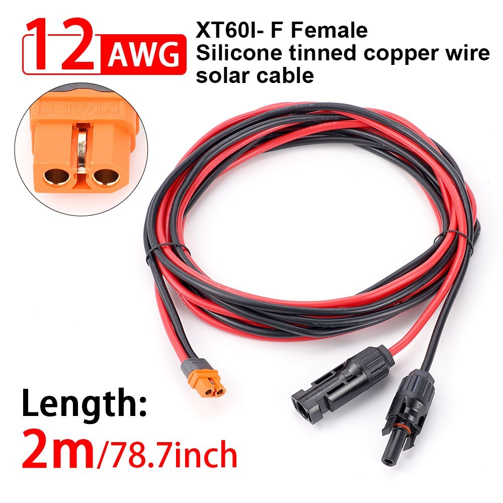 6ft/2m Solar Panel Extension Charging Cable XT60i Female to Solar Connector Wire