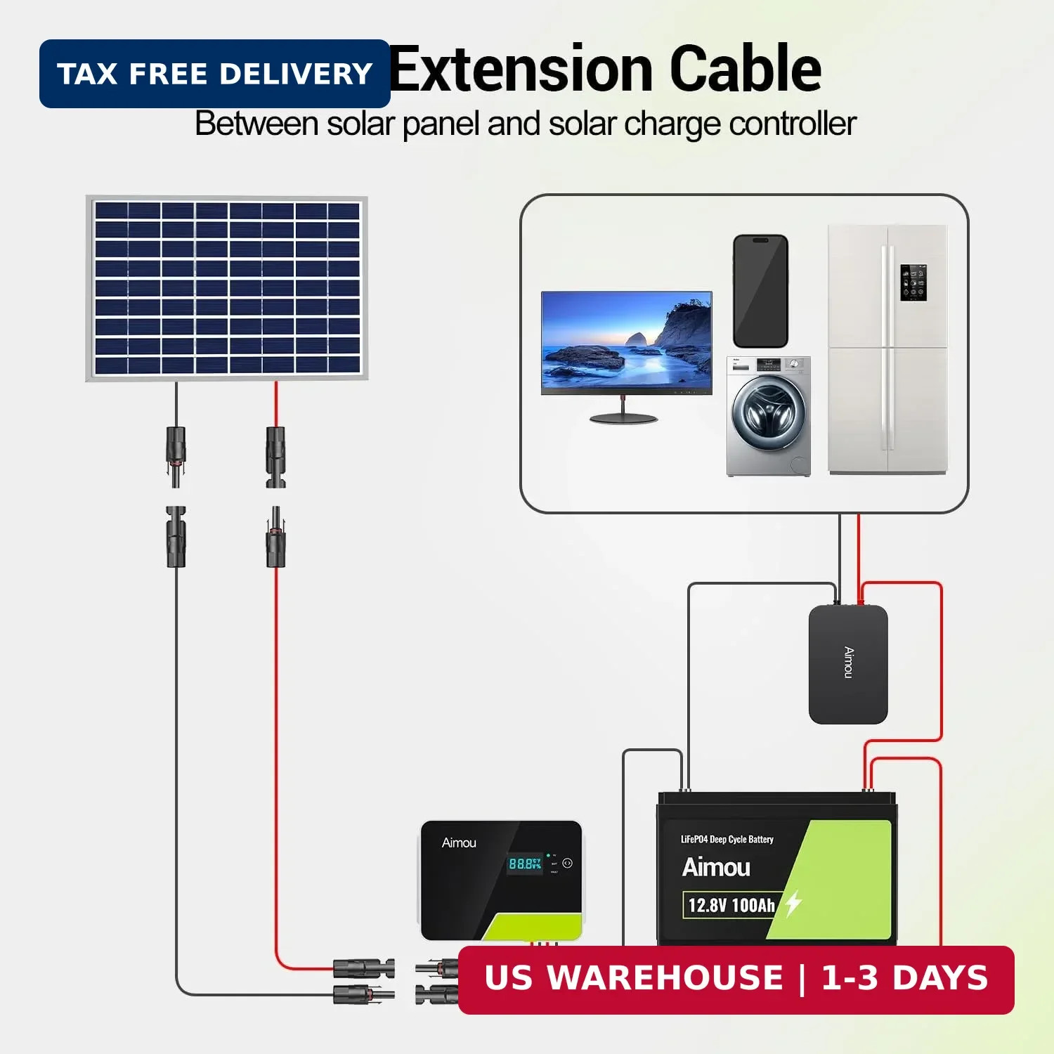 30FT 10AWG Solar Extension Cable, 10 Gauge Solar Panel Wire with Female and Male