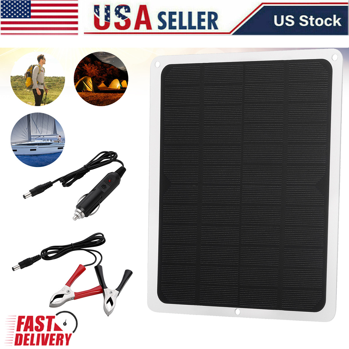 22W Mono Solar Battery Charger Kit 12V Trickle Maintainer for Boat Caravan RV