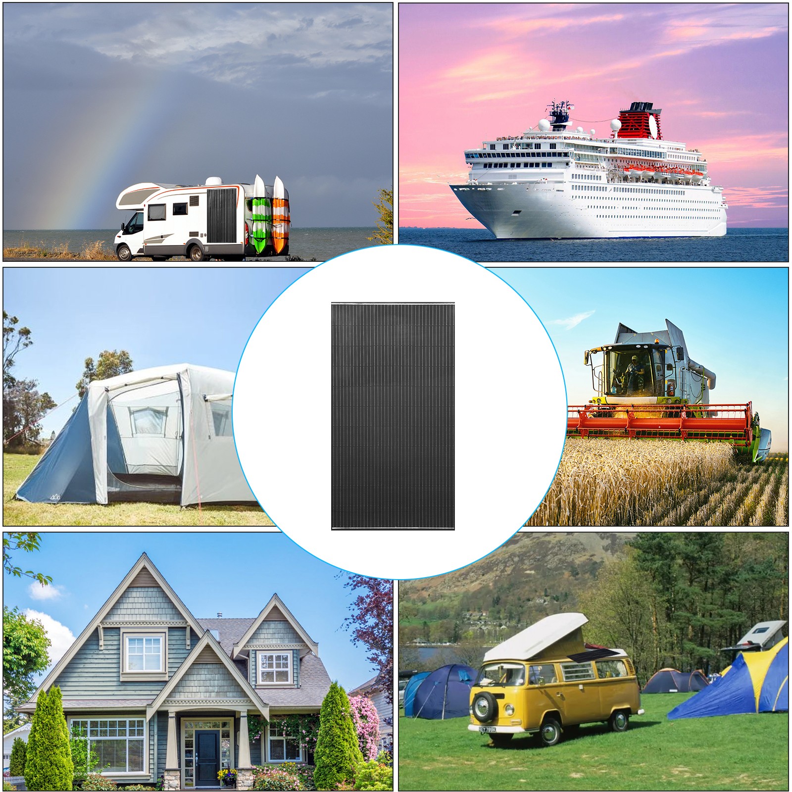 200 Watt Solar Panel Monocrystalline 12V Battery Charging for Home RV Boat Black