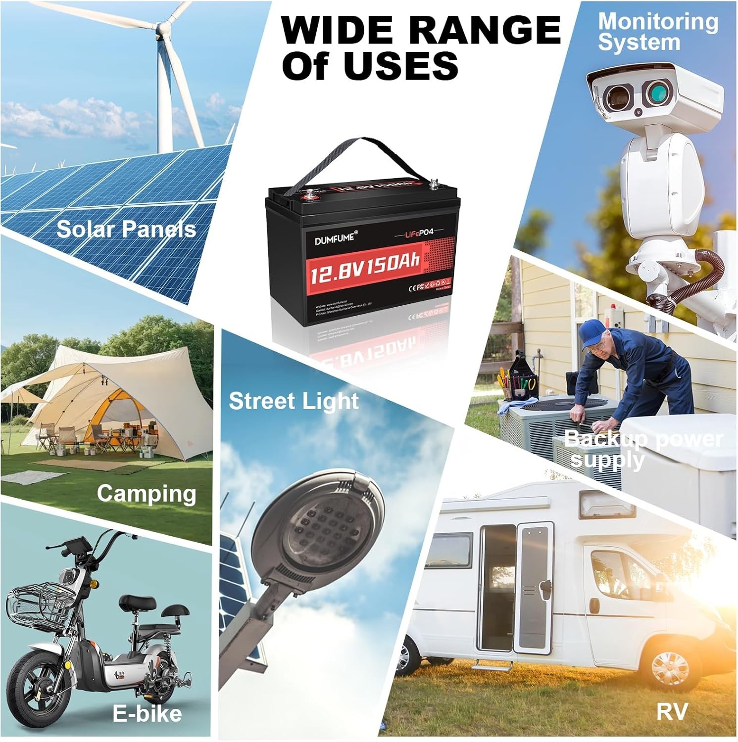 12V 150Ah LiFePO4 Lithium Battery 100A BMS, 1920Wh 8000+ Cycle for RVs Off-Grid