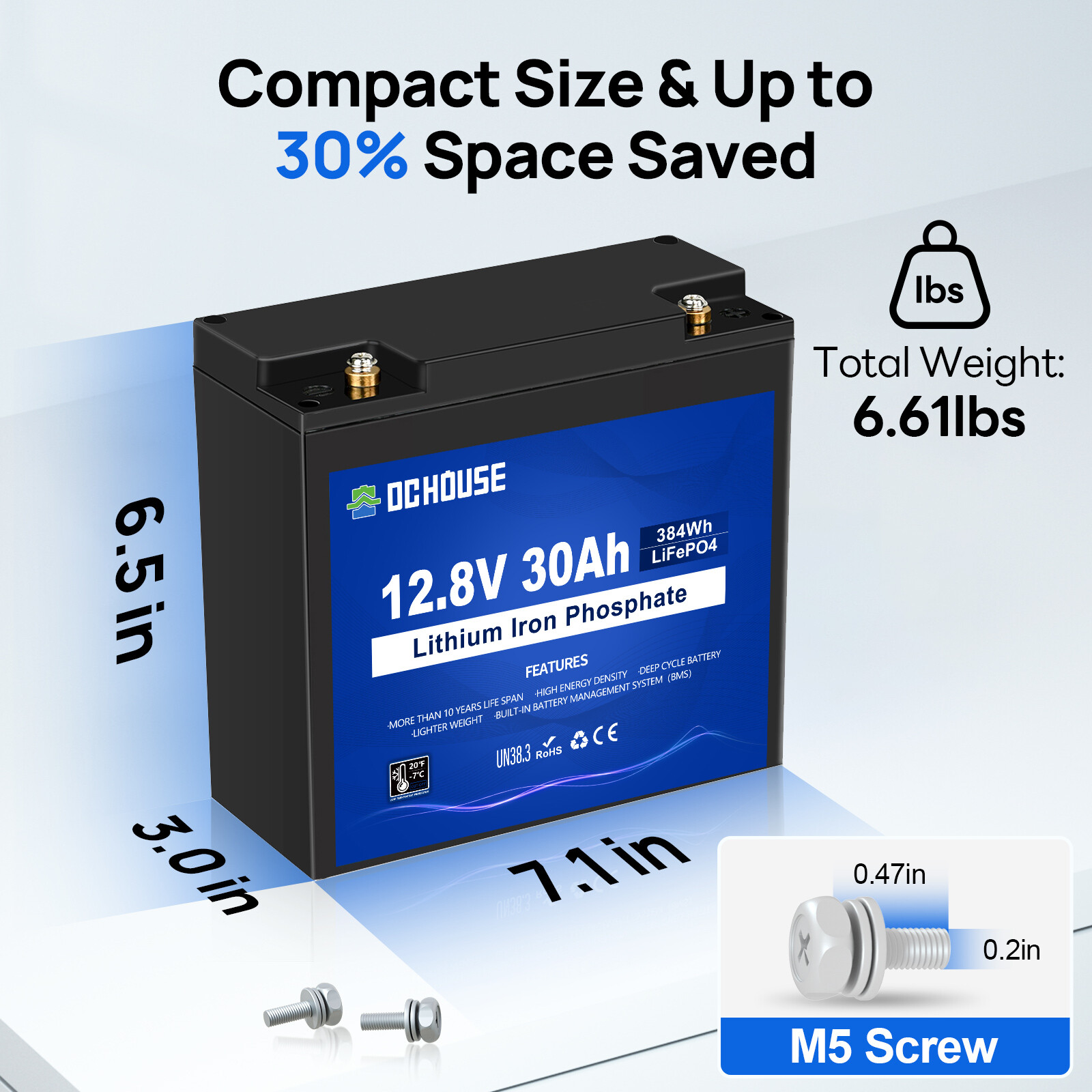 12V 30Ah LiFePO4 Rechargeable Lithium Battery BMS Deep cycles Fish Finder Boat
