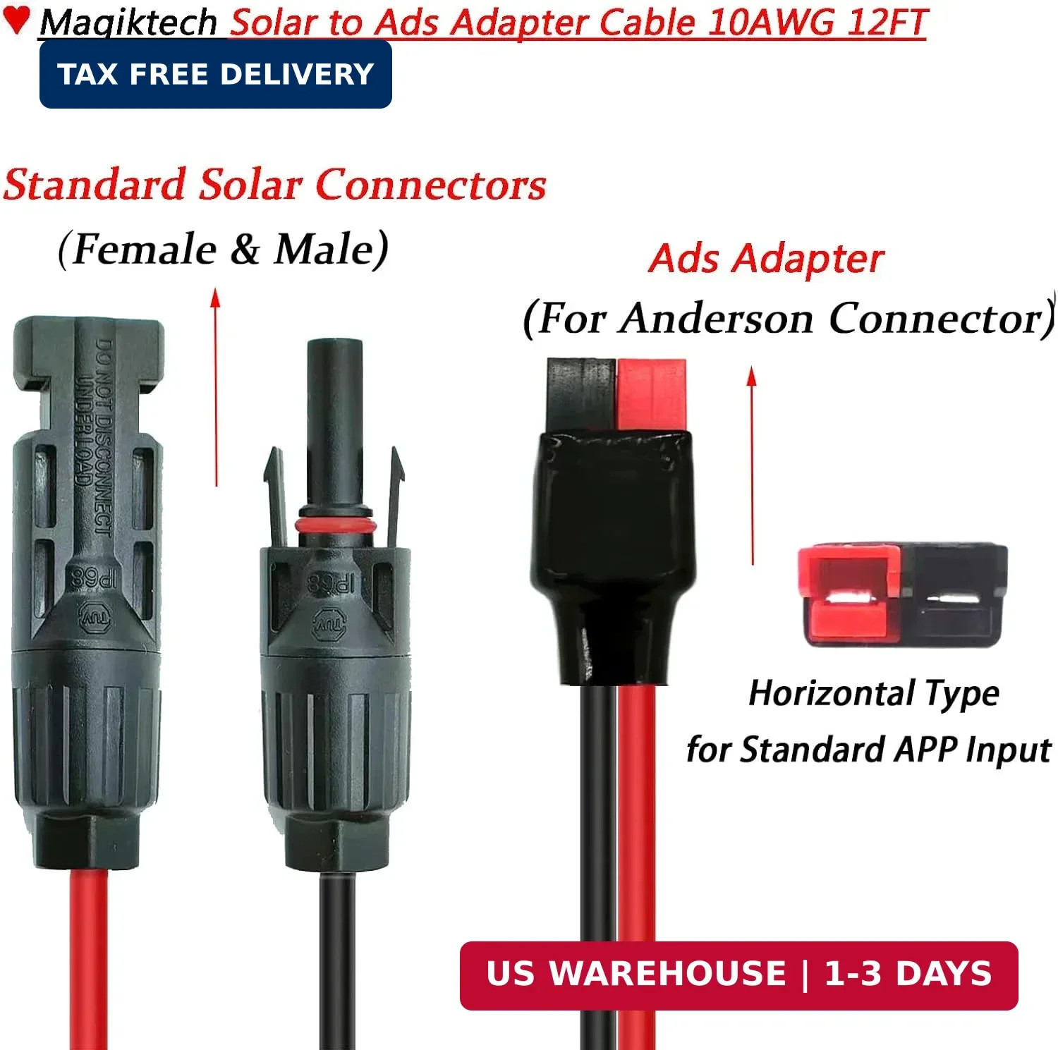 Solar Panel Kits Charge Cable Compatible with Anderson Adapter and Solar Connect