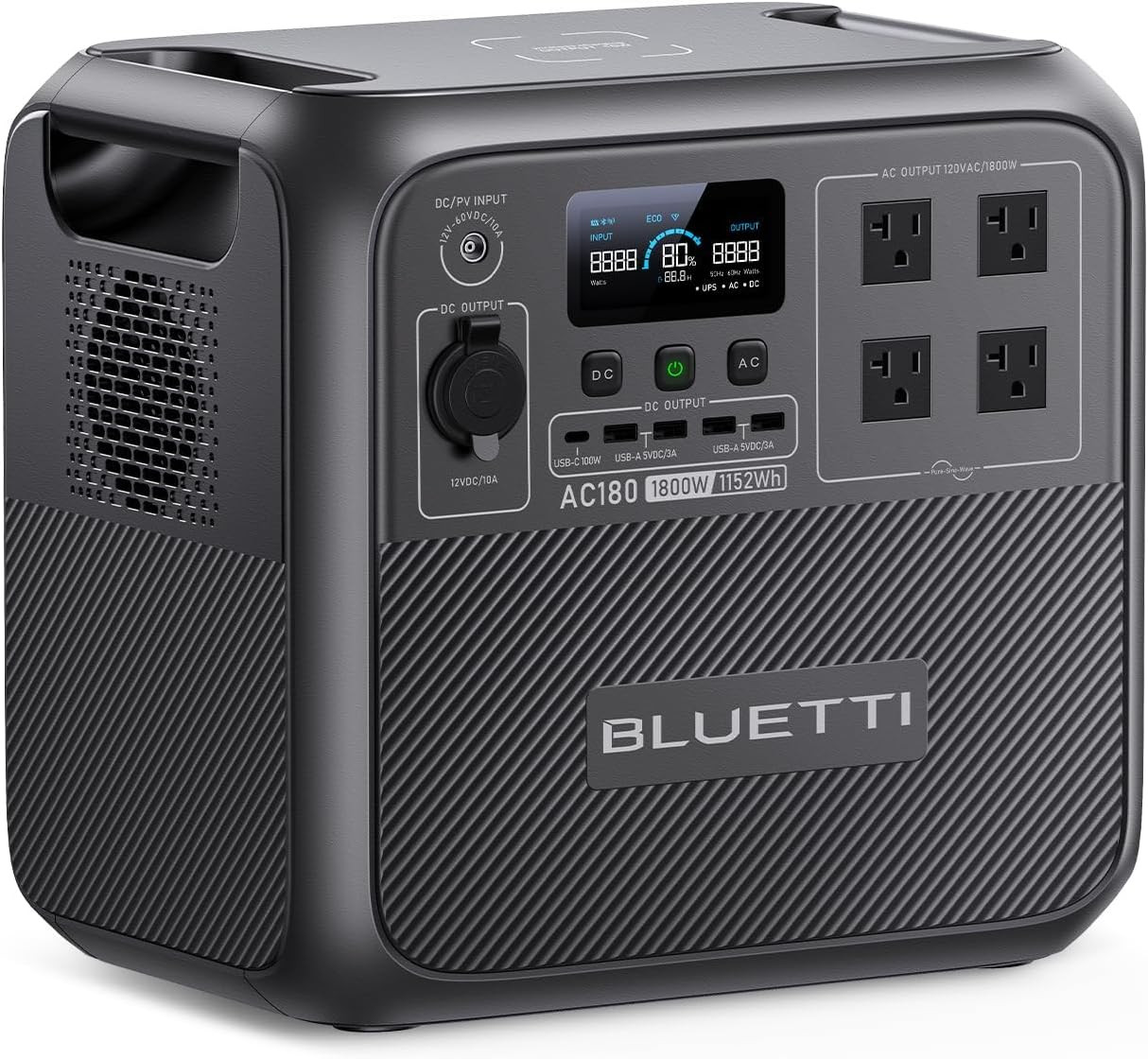 Portable Power Station AC180, 1152Wh Lifepo4 Battery Backup W/ 2 1800W (2700W Pe