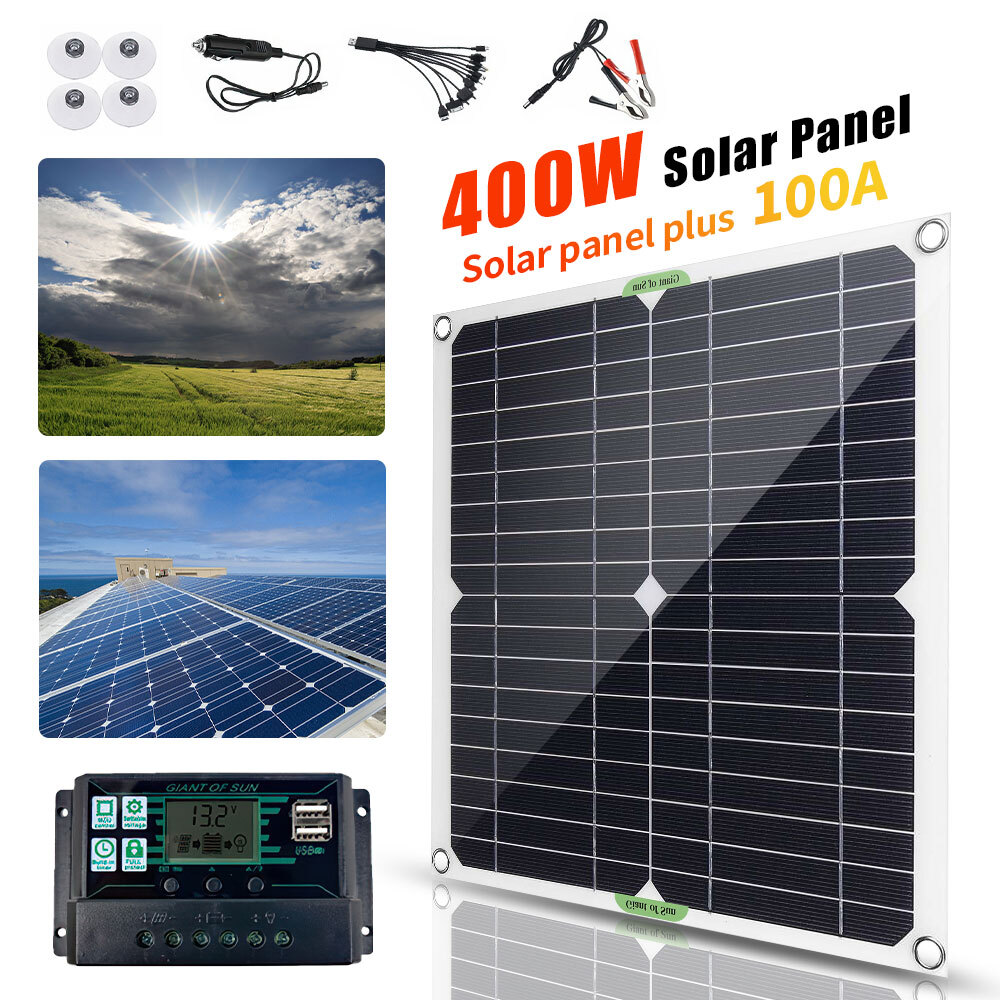 400W Solar Panel Kit 100A Controller 12V Battery Charger Off-Grid Car Boat LOT