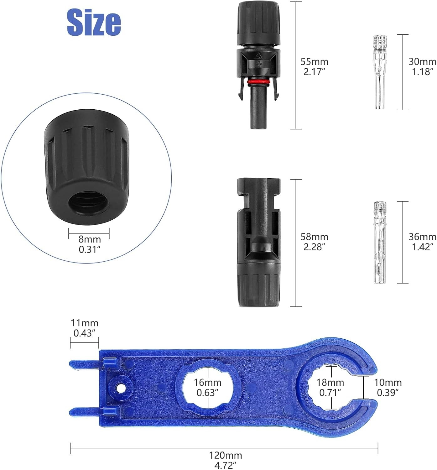 12 Pairs Waterproof Male Female Solar Cable Connectors Set for Solar Panel