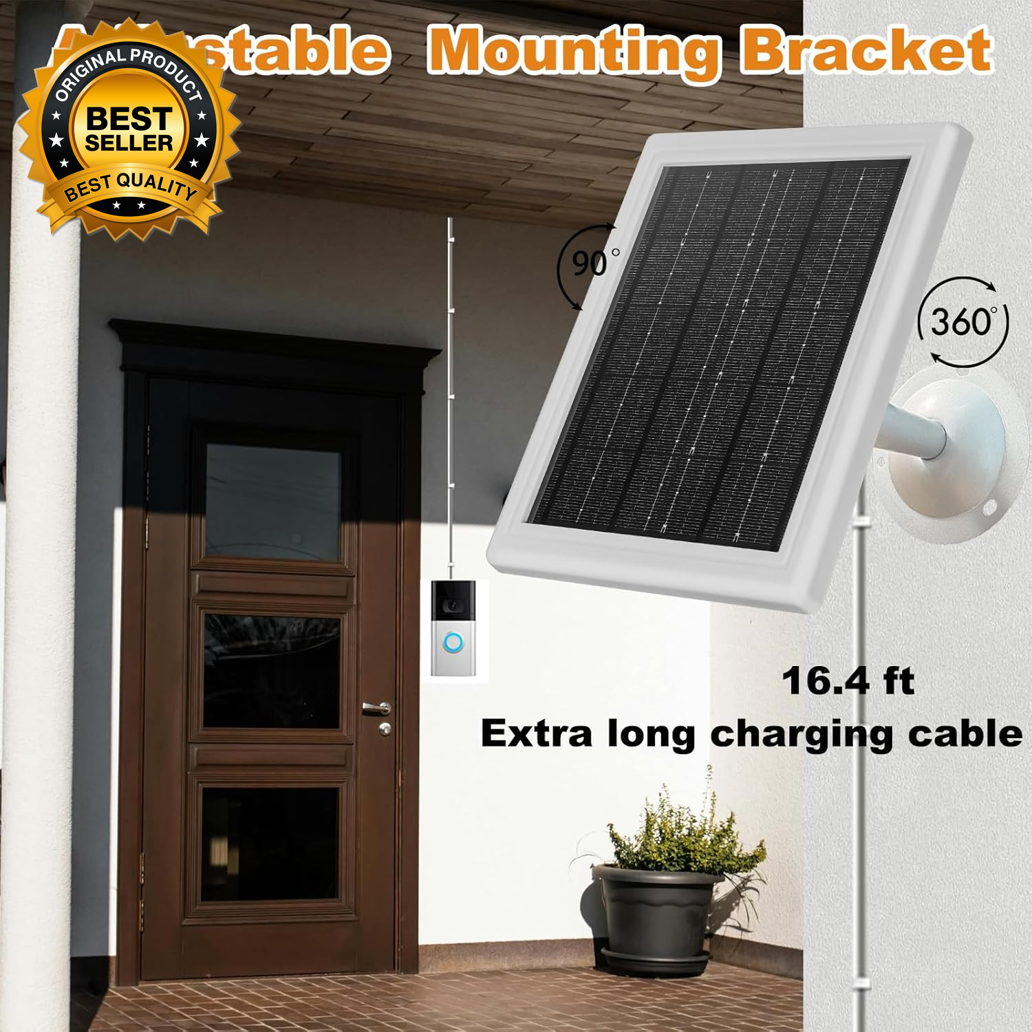 Ring Solar Charger 5W 12VAC Compatible with Ring Video Doorbell 3/3+/4 Battery