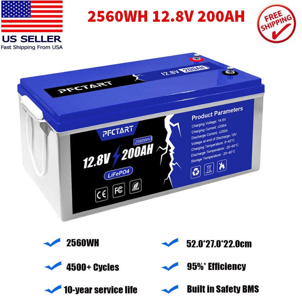 PFCTART 200AH LiFePO4 Deep Cycle Lithium Battery 12V for Solar System RV Camping