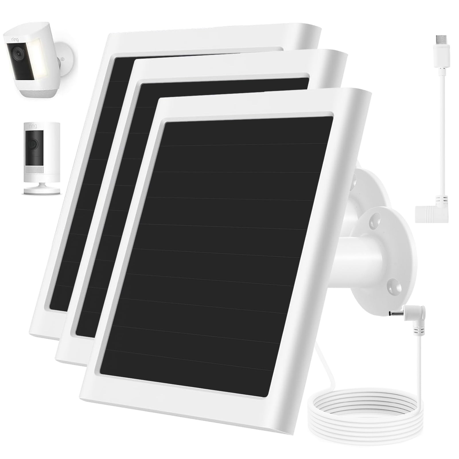 Solar Panel Charger for Ring Cameras – Waterproof 6W 5V, 3-Pack, Compatible with