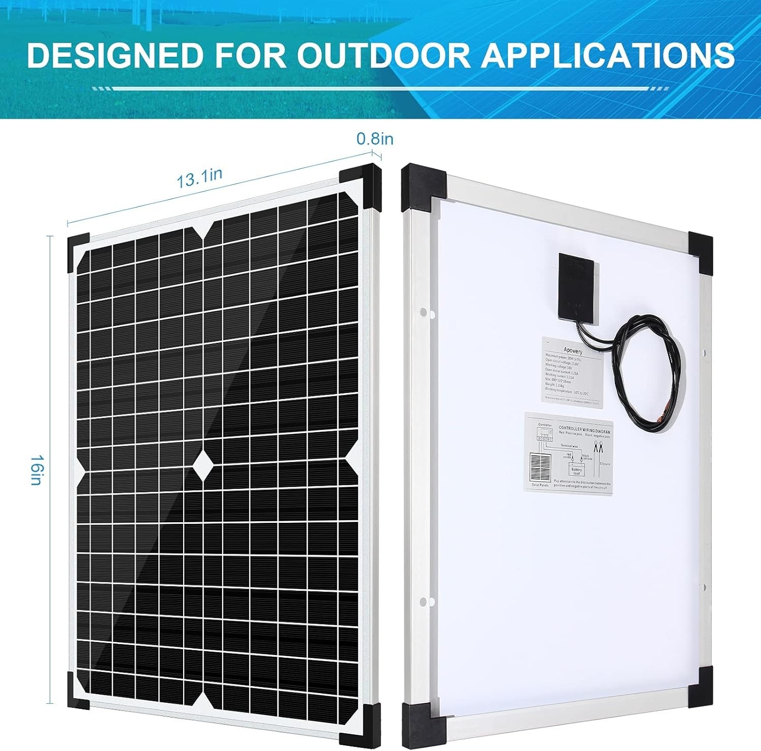 20W Monocrystalline Solar Panel Kit with 10A Charge Controller for Off-Grid Use