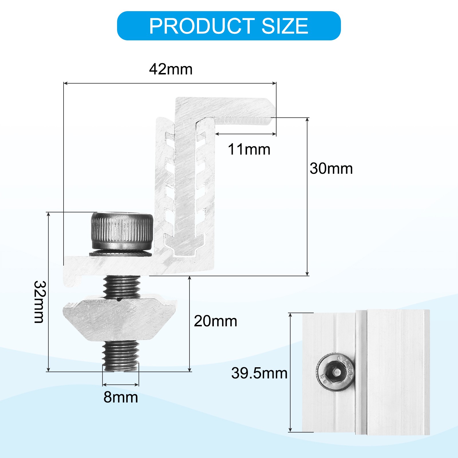 20pcs Solar Panel End Clamp Aluminum Z Brackets for Solar Panel Mounting Bracket