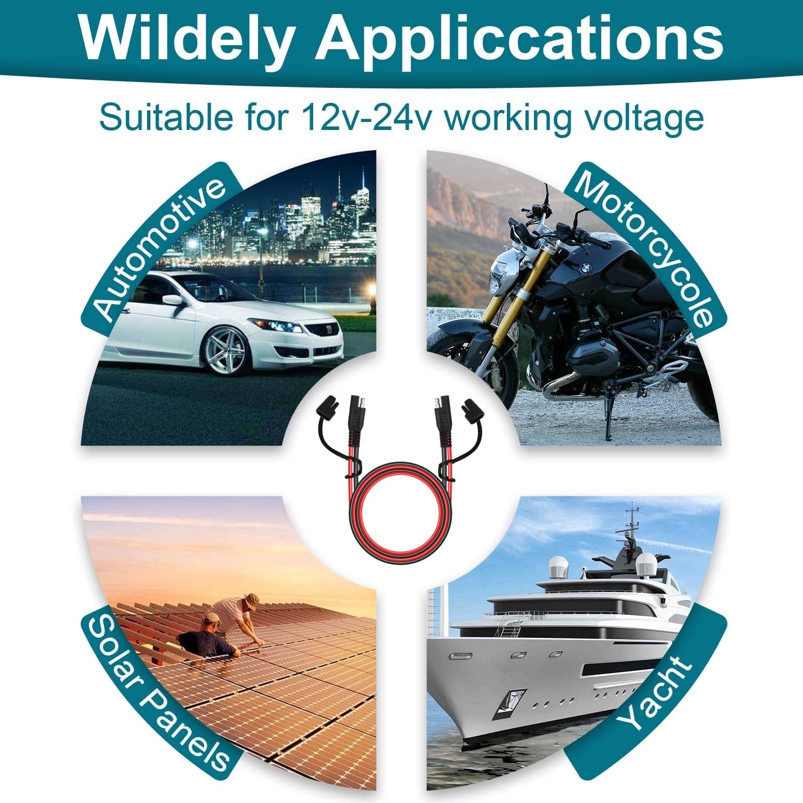 SAE Extension Cable, 4FT 16AWG Battery Connector, 16AWG*4FT, Red