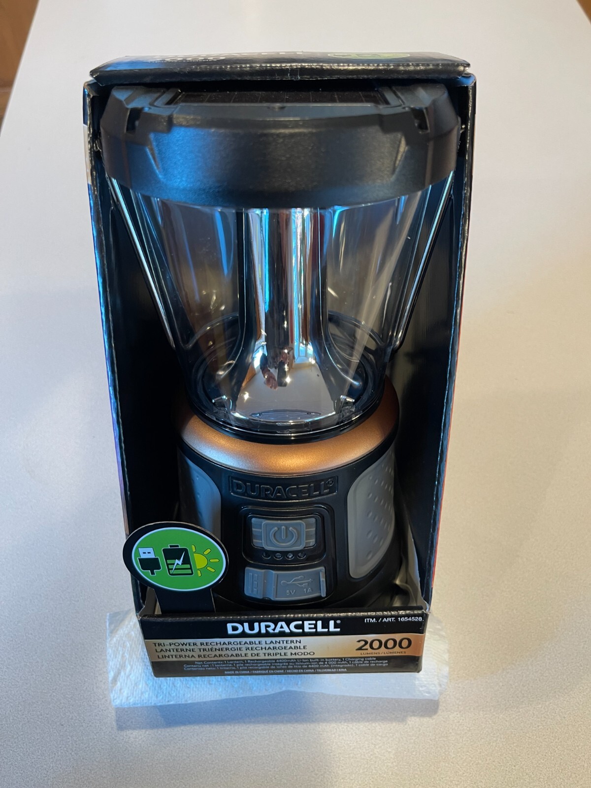 NEW NEW Duracell 2000 Lumens Rechargable Lantern Solar Power Built-In Battery