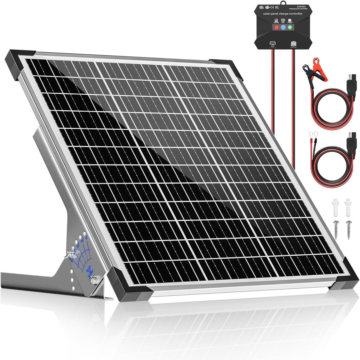 50W Solar Panel Kit with 10A MPPT Charge Controller & Adjustable Bracket