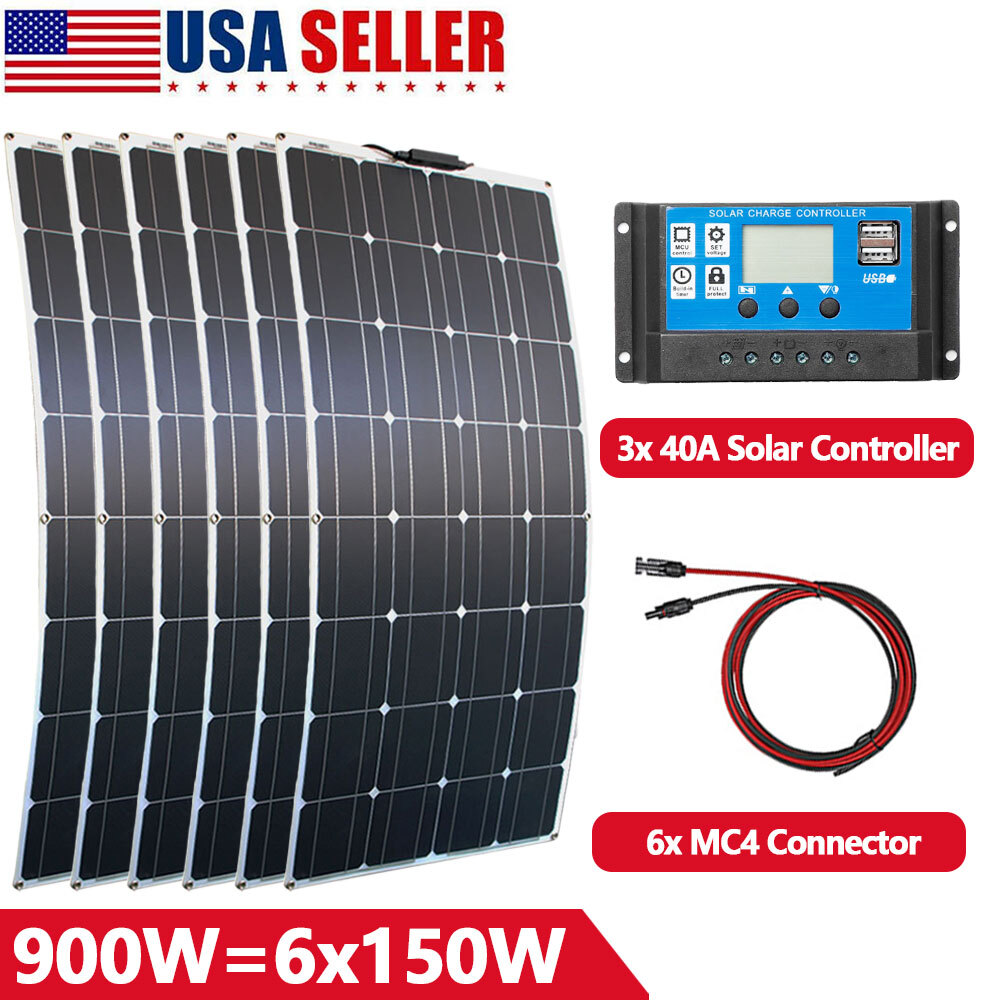 900W 300W 150W Watt Monocrystalline Solar Panel 12V Home RV Marine