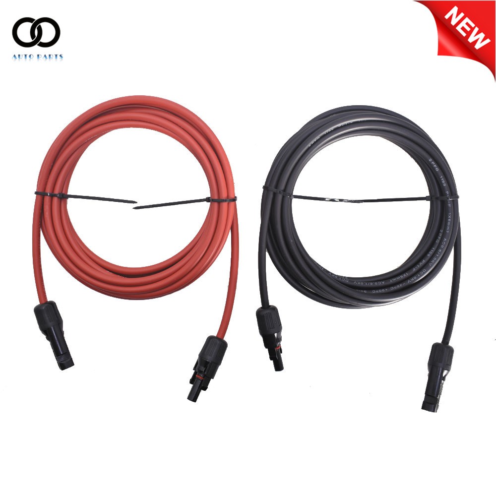 1 Pair 10 AWG 15 FT Black + Red Solar Panel Extension Cable Wire Connector