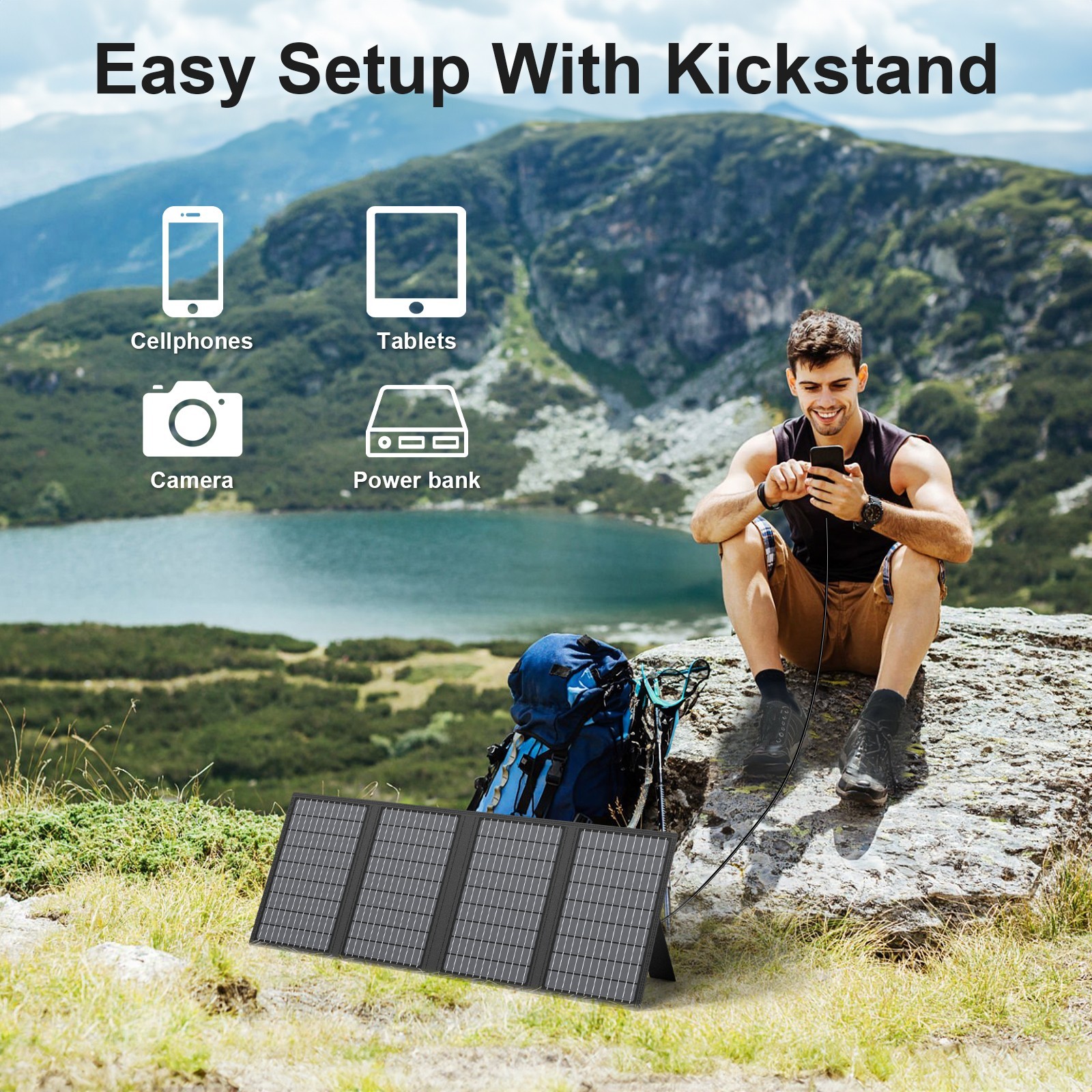 MHPOWOS 45W 60W Solar Panels Foldable Solar Panel Charger with QC3.0 USB-A USB-C