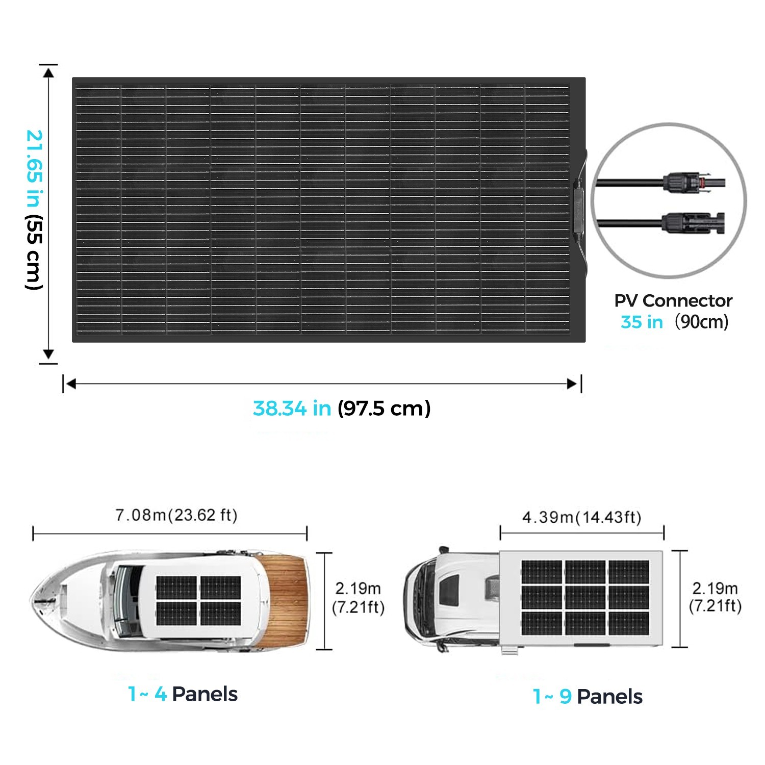 100W Flexible Solar Panel 16.5V Monocrystalline Off-Grid RV Camp Home Boat