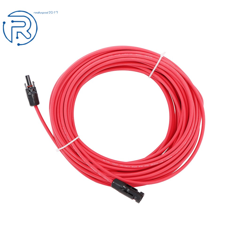 12AWG 20M 4mm² Black+Red Solar Panel Extension Cable Wire+Connector New