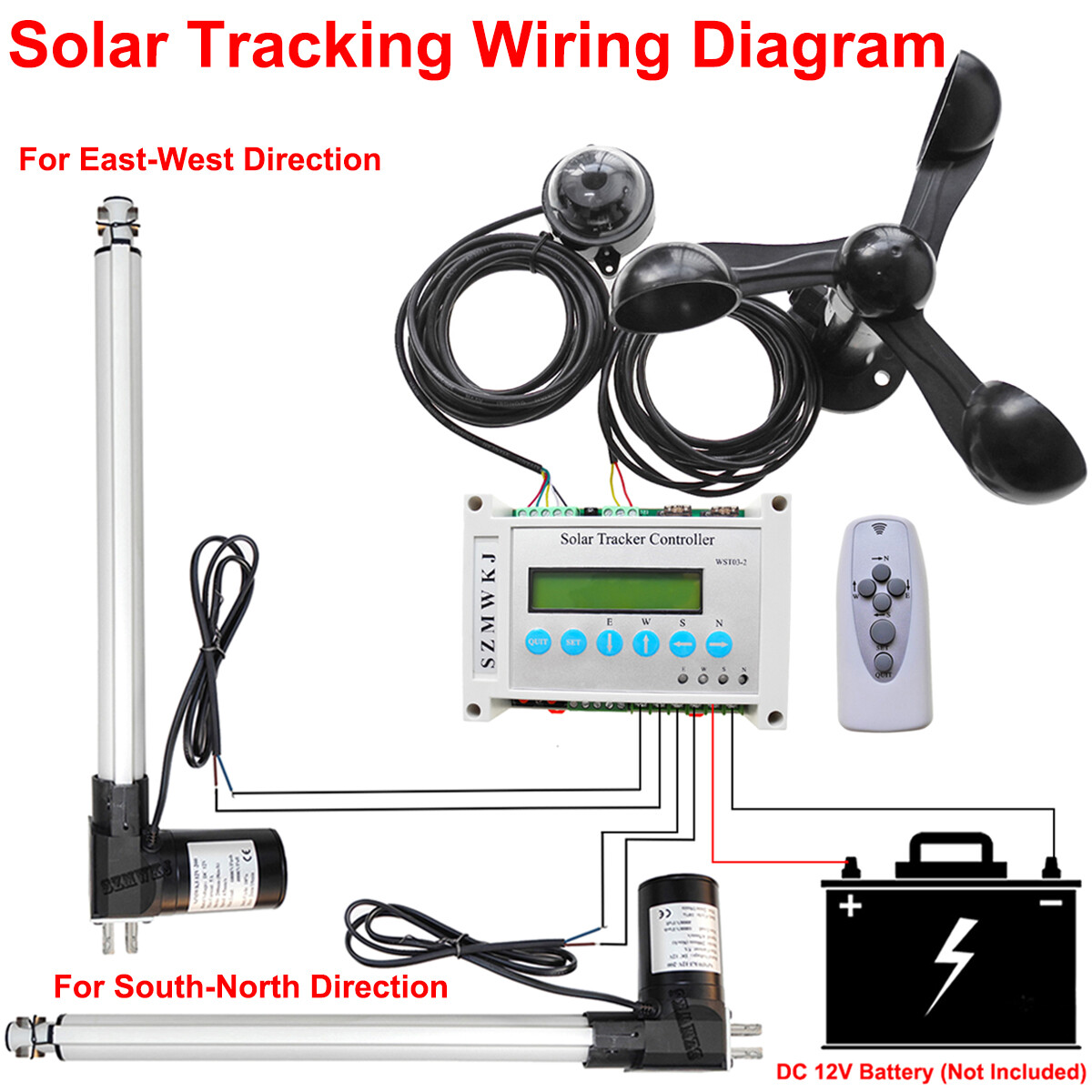 LCD Solar Tracker Kits W/ 6000N Linear Actuator W/ LCD Controller W/ Wind Sensor