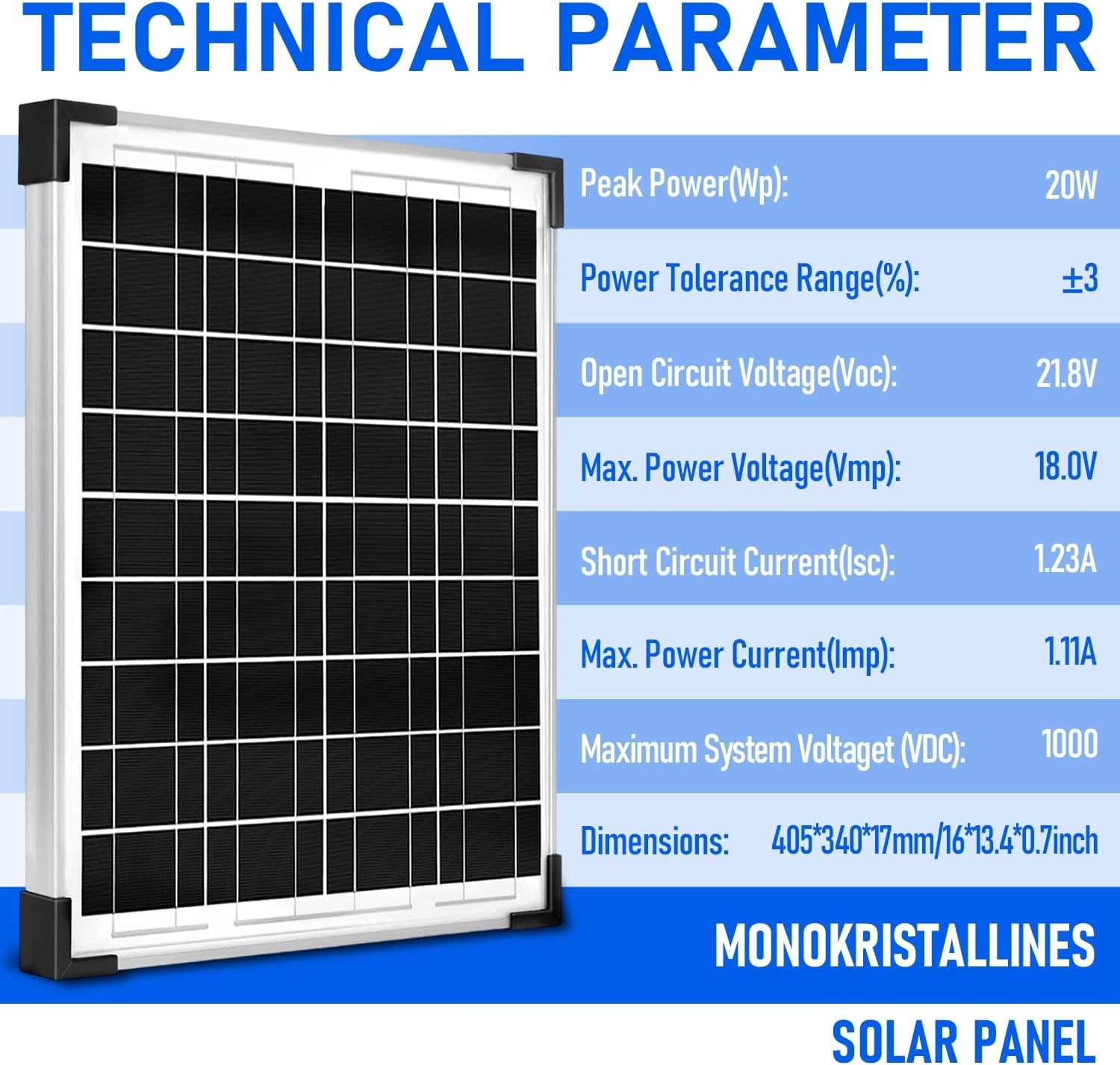 20W 12V Solar Panel Kit Monocrystalline Charge Controller RV Marine Boat
