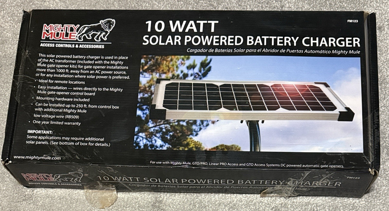 Genuine Mighty Mule Solar Panel Gate Opener FM123 10 Watt Solar Panel – Unused