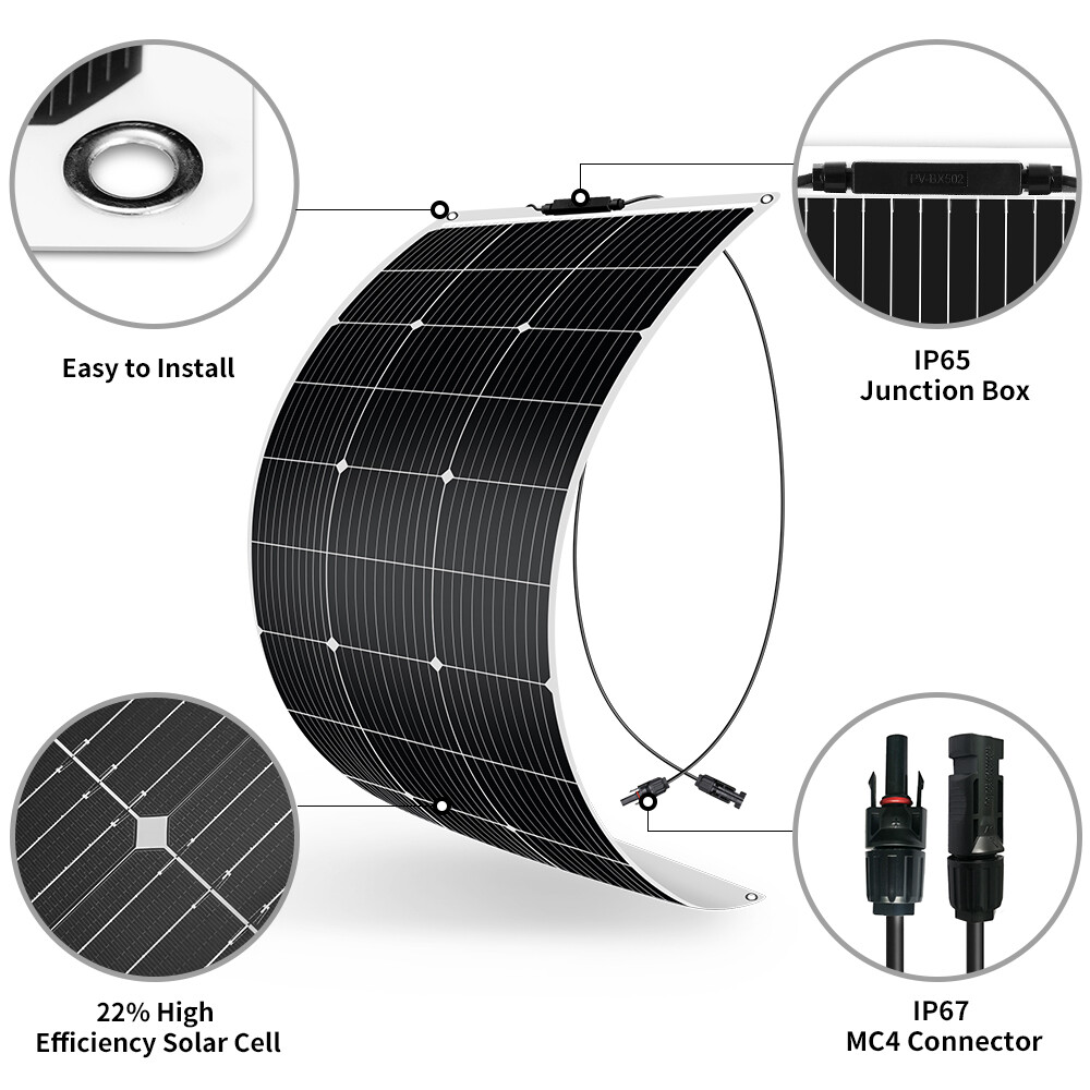 Dokio 200W Watt Portable Flexible Solar Panel RV Camping Off-Grid Rooftop
