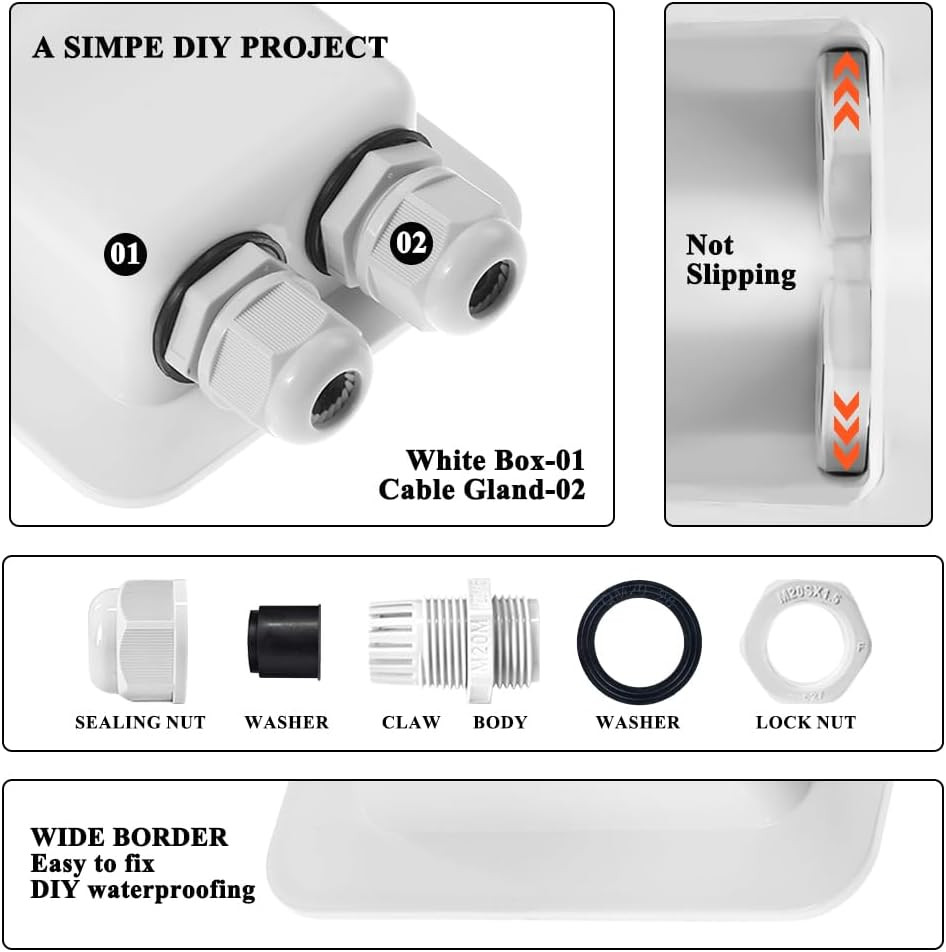 Solar Double Cable Entry Gland Weatherproof ABS PG7 RV Boat Camper 2-6mm Cable