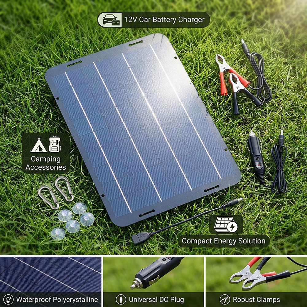 30W Solar Panel Trickle Charger Battery 12V Charger Kit Maintainer Boat Car RV