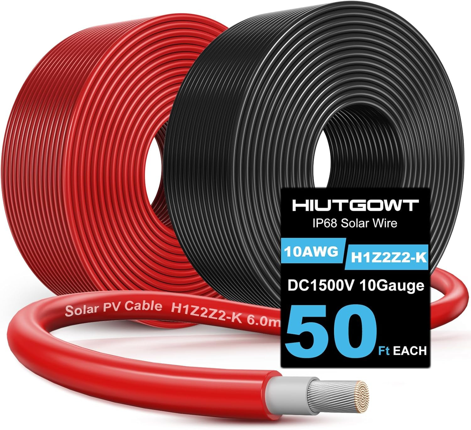 10AWG Solar Wire, Solar Cable 50Ft, Solar Extension Cable, Solar Panel Wire, 10