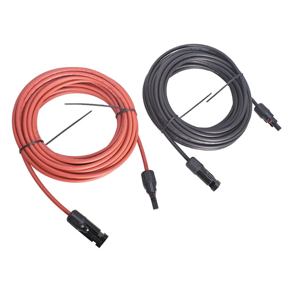30 Feet 1 Pair 10AWG Solar Panel Extension Cable Wire Connector Black + Red
