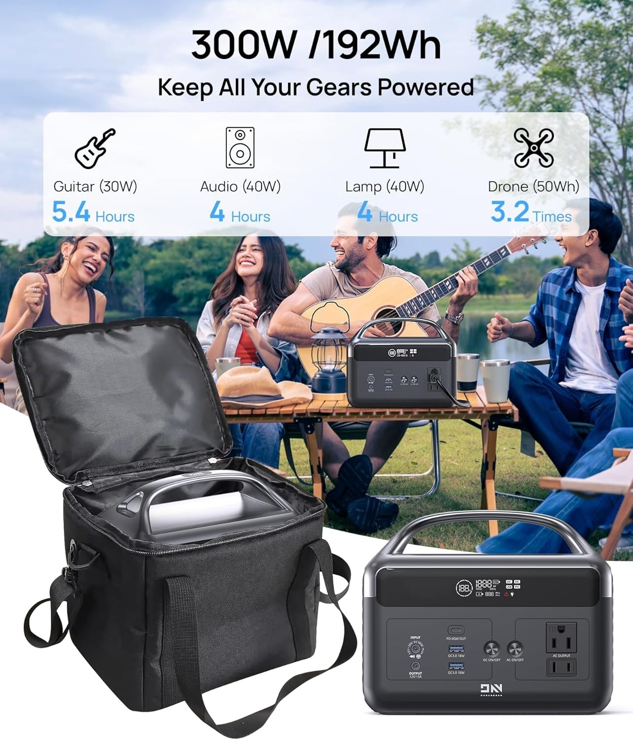 DaranEner 192Wh Portable Power Station – 300W LiFePO4 Solar Generator w/ Bag