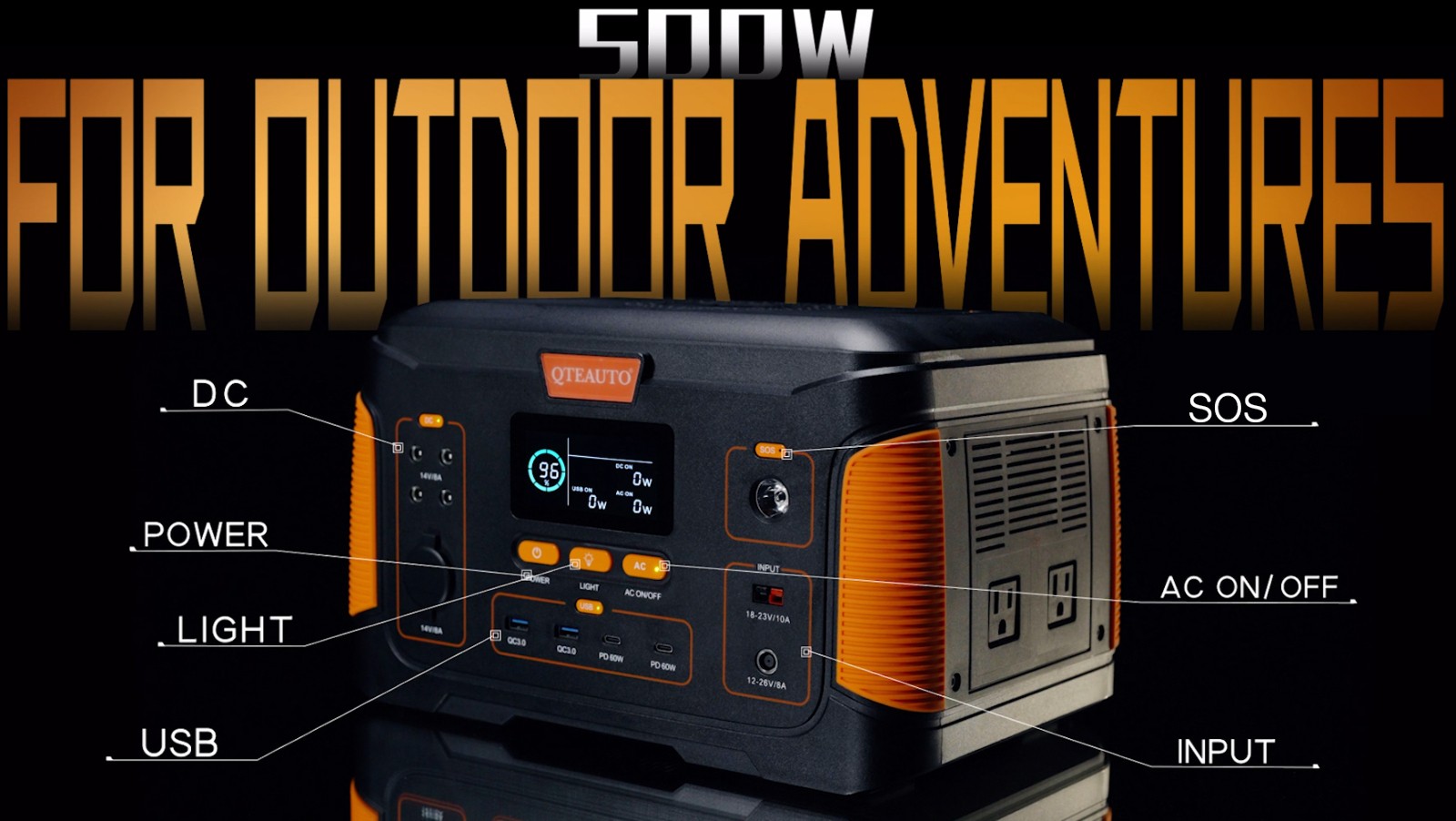 500W Portable Power Station Outdoor, Camping Solar Generator Lithium Battery