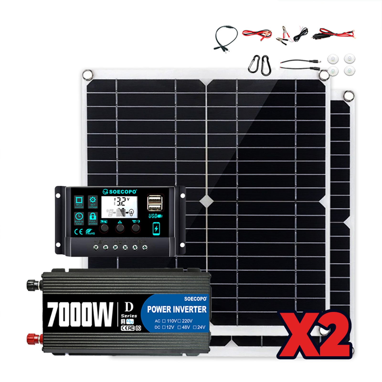 Complete 7000W Off-Grid Solar Kit 7000W Inverter 2pcs 300W Solar Panels 110V/2ta