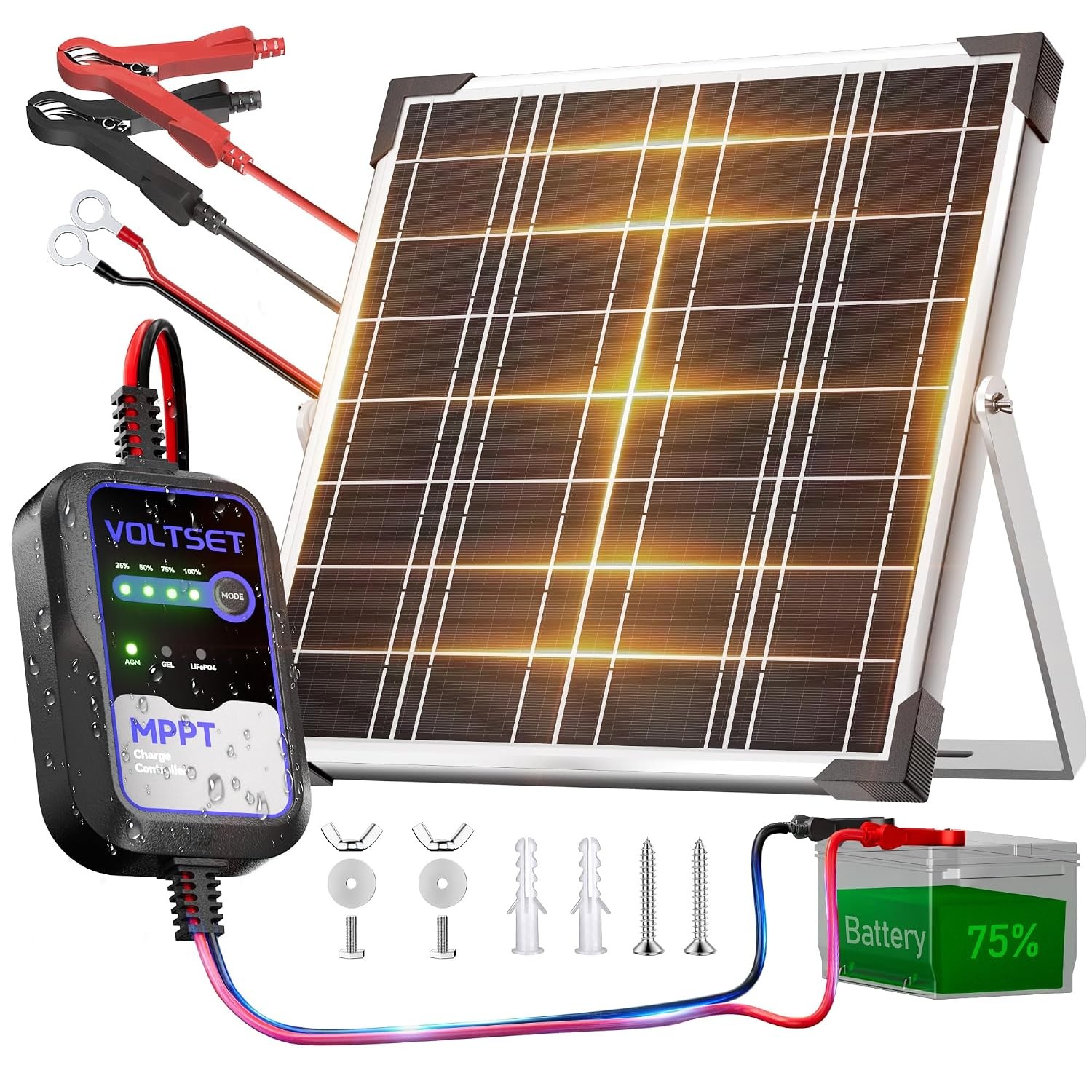 20W 12V MPPT Solar Panel Kit with Trickle Charger Solar Battery Charger System
