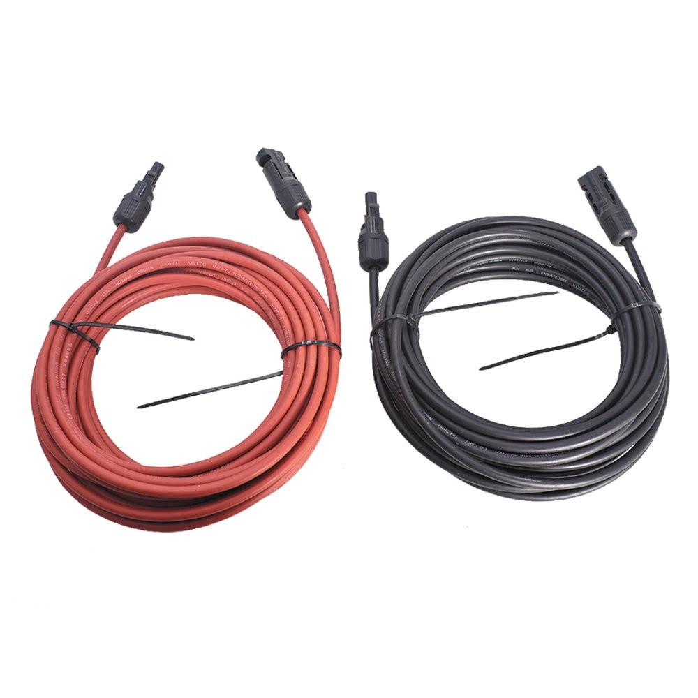 30 Feet 1 Pair 10AWG Solar Panel Extension Cable Wire Connector Black + Red