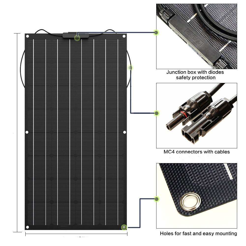 200W 800W Flexible Monocrystalline Solar Panel RV Home Roof Boat Car Off Grid
