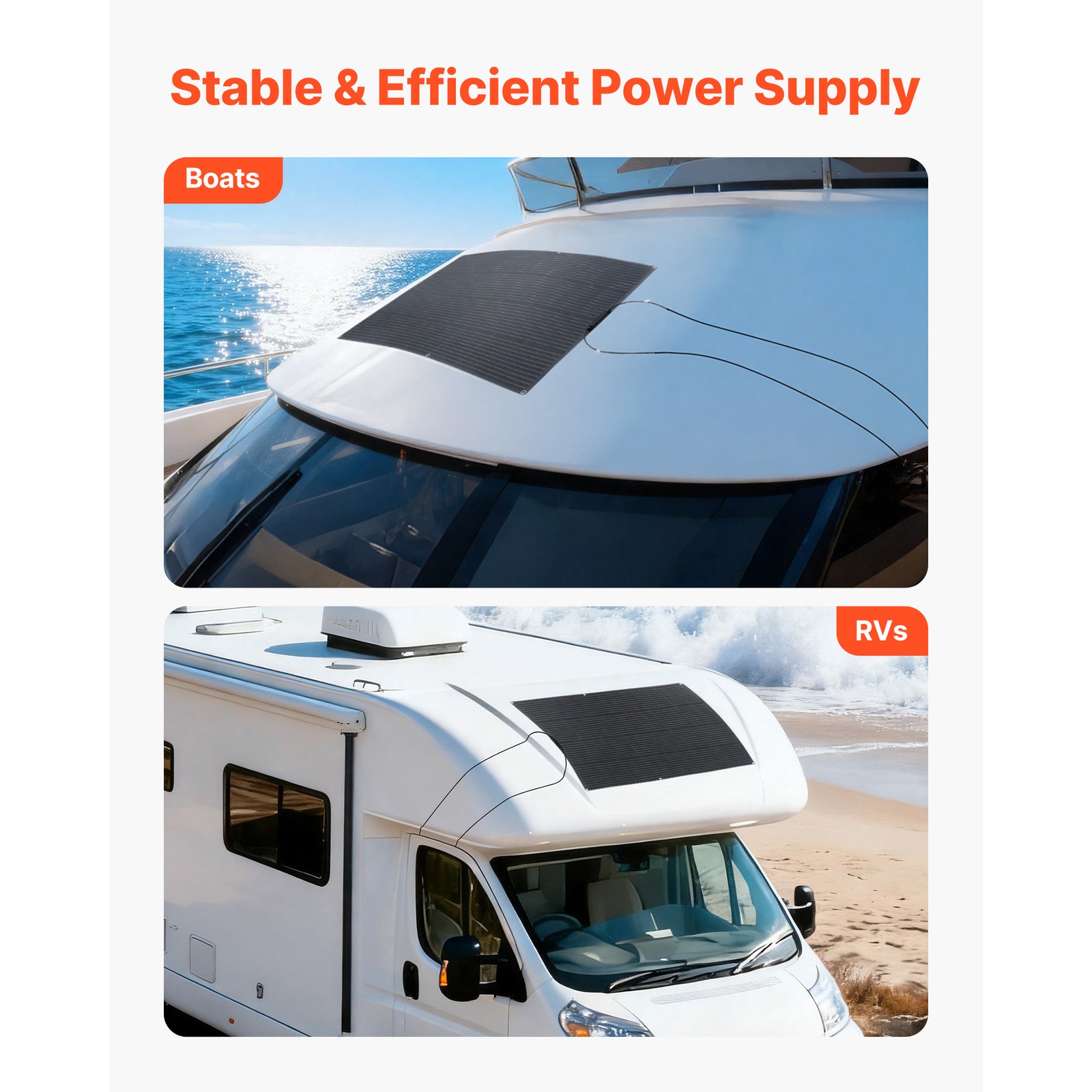 Uimoso Flexible 200W Monocrystalline Solar Panel for Off-Grid Charging