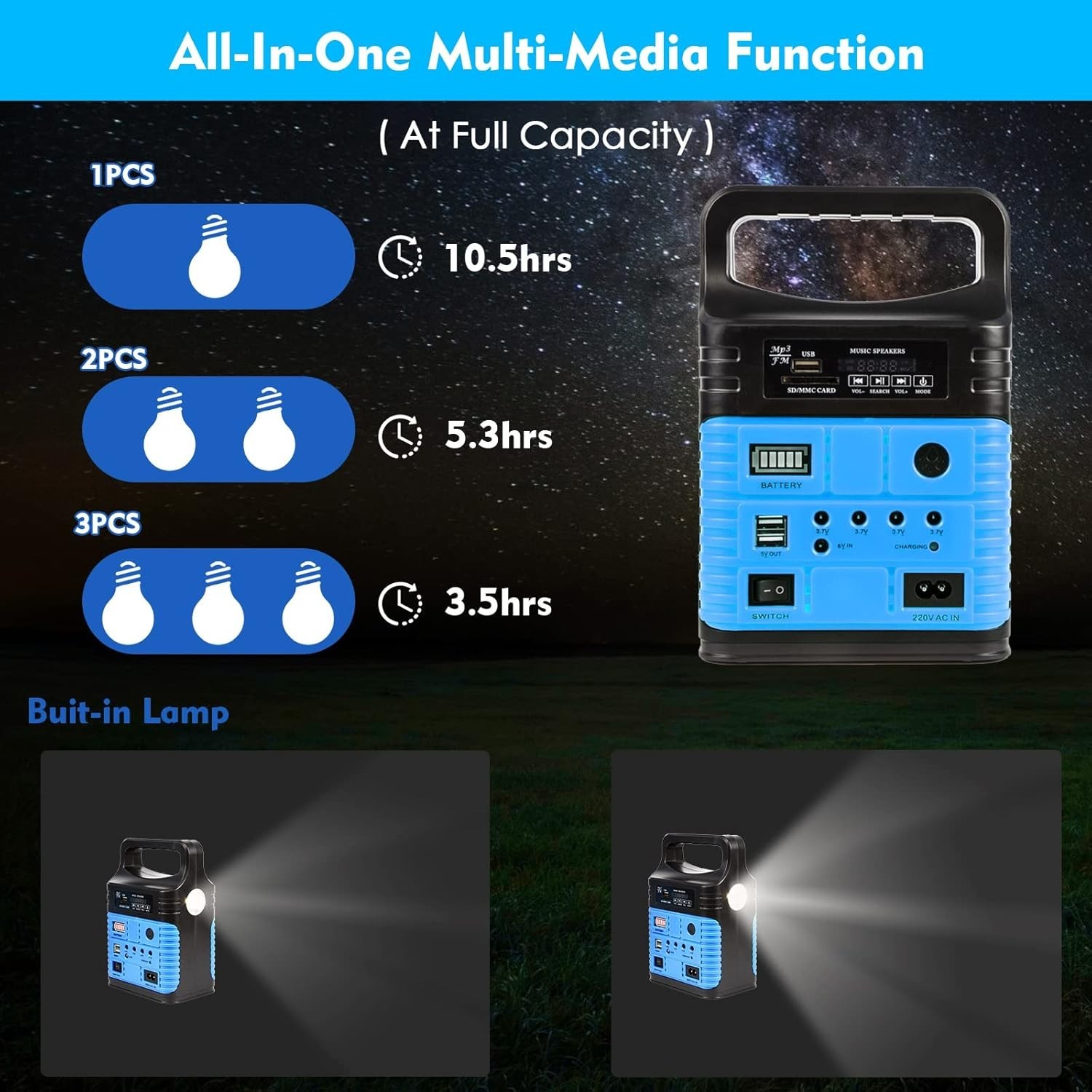 Emergency Solar Power Supply with Built-In Flashlight – Ideal for Home & Camping