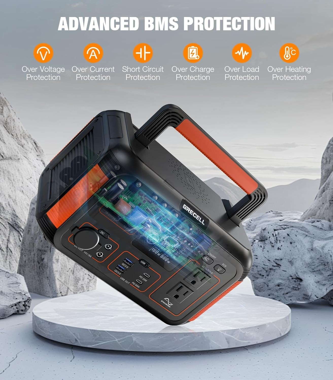 GRECELL 500W Portable Power Station 444Wh Pure Sine Wave Solar
