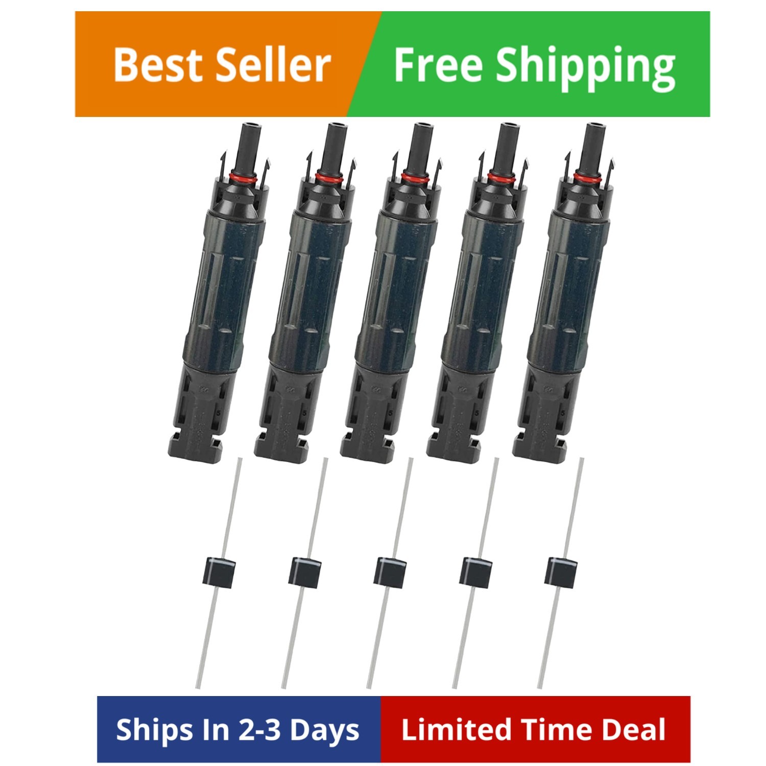 5 PCS PV Solar Panel Connector Male/Female 10A Inline Fuse Waterproof Connectors